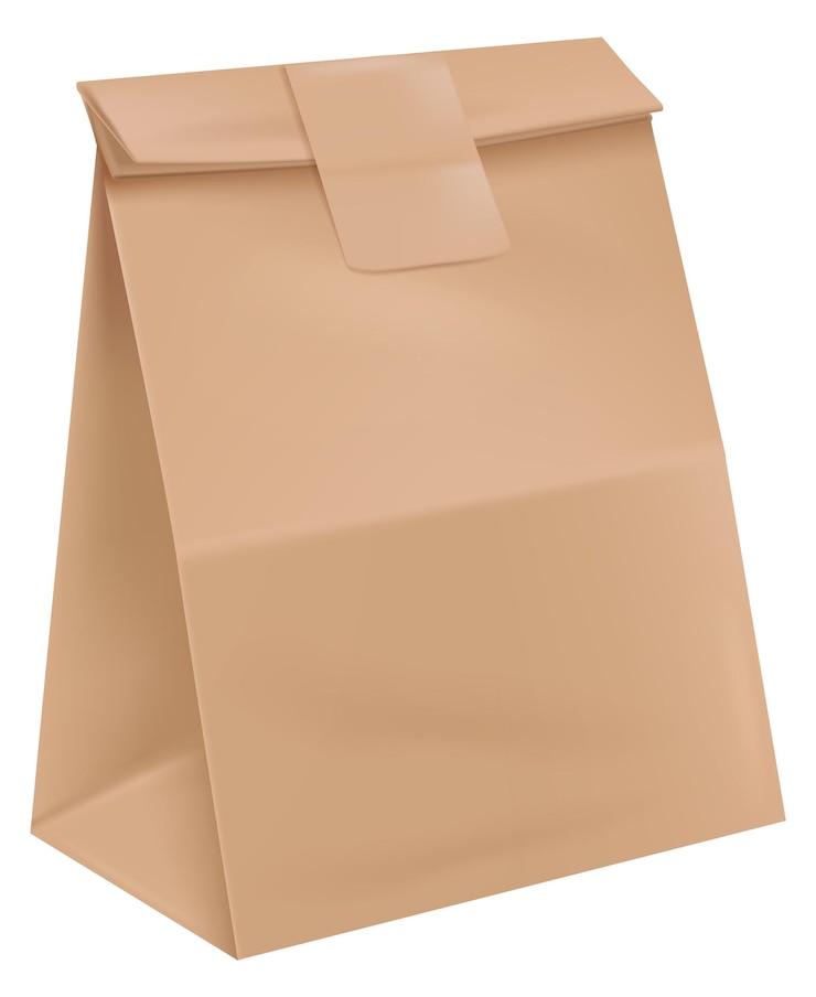 Vecteur moquette de sac en papier brun emballage d'aliments à emporter isolé sur fond blanc