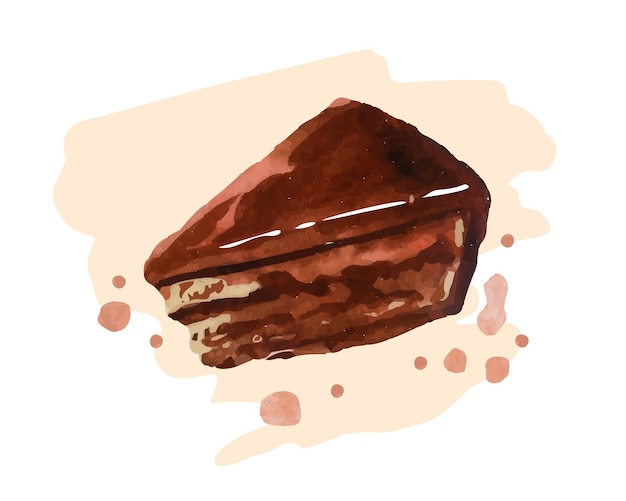 Morceau d'aquarelle de gâteau au chocolat dessert sucré tranche triangle forme concept de boulangerie maison