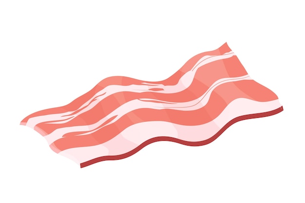 Morceau de tranches de bacon en style cartoon isolé sur fond blanc