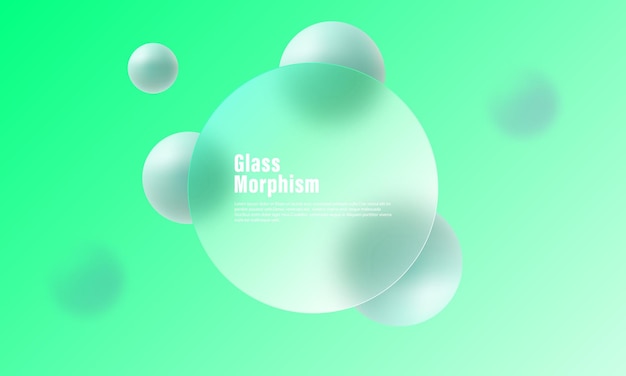 Morphisme de verre cercle transparent verre et sphères flottantes fond abstrait moderne minimaliste