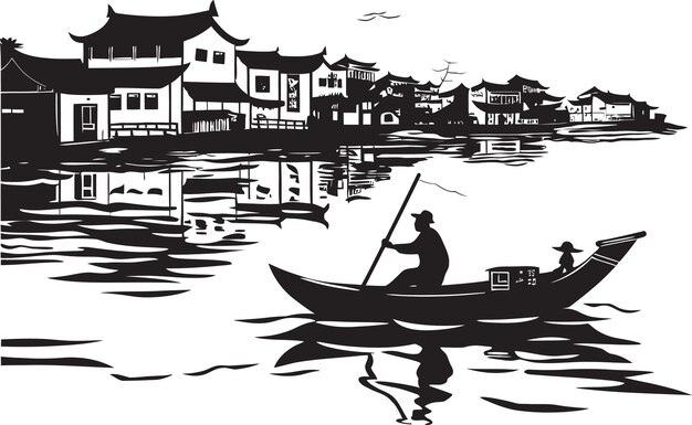 Vecteur mosaïque de riverside emblème de la ville vintage vintage au bord de la rivière design vectoriel noir mélange