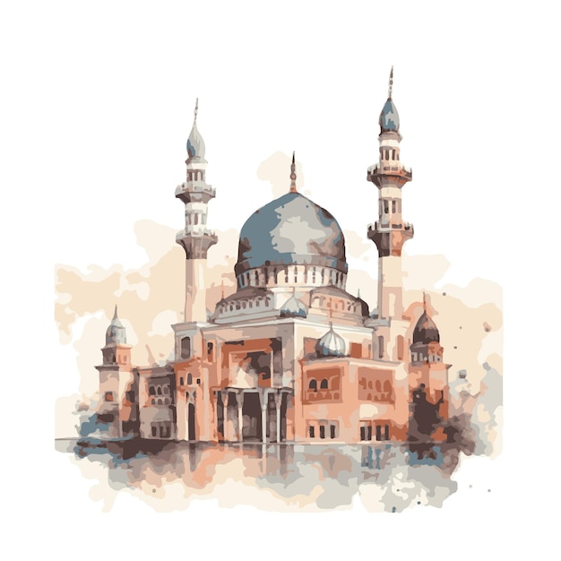 Vecteur mosquée dessinée avec illustrateur de vecteur aquarelle