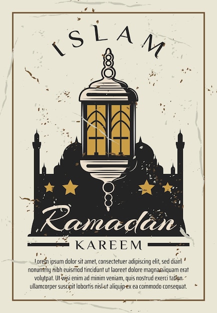 Vecteur mosquée de l'islam carte grunge rétro du ramadan kareem