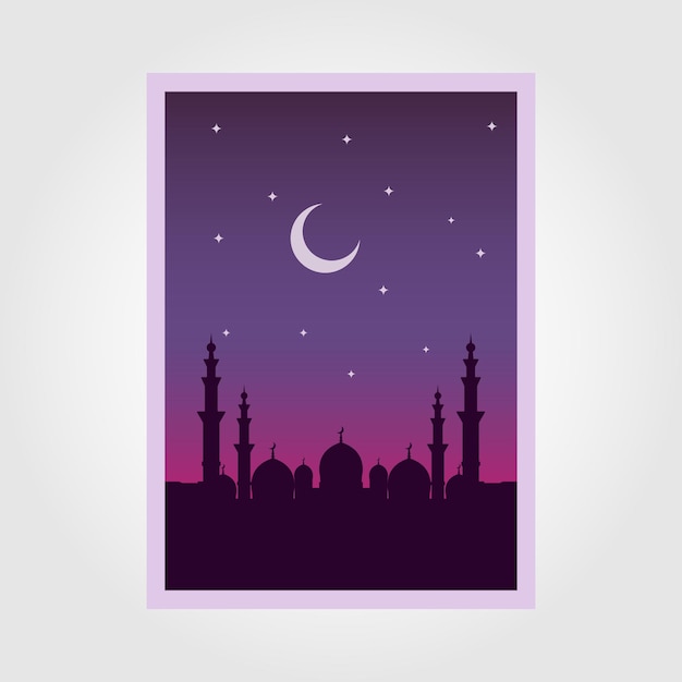 Vecteur mosquée paysage nuit fond. illustration vectorielle islamique