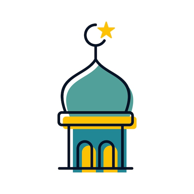 Vecteur mosquée petite tour religion icône islamique bouton illustration vectorielle