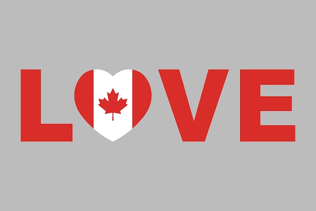 Vecteur mot d'amour avec la forme du cœur du canada le drapeau du canada illustration vectorielle