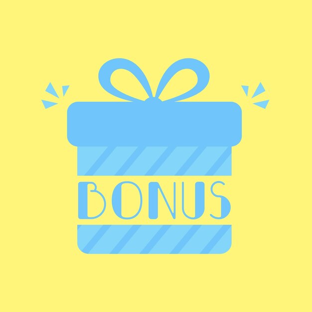 Mot bonus volant à partir d'une boîte cadeau bleue sur fond jaune Prix gagnant Illustration vectorielle