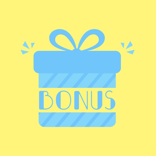 Mot bonus volant à partir d'une boîte cadeau bleue sur fond jaune Prix gagnant Illustration vectorielle