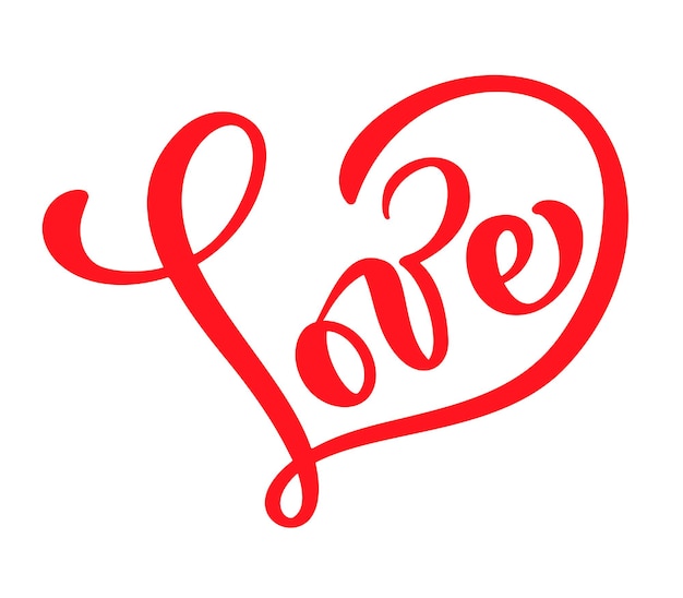 Vecteur mot de calligraphie rouge love vector valentines day hand drawn lettrage heart holiday design