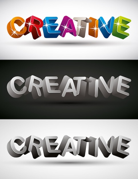 Vecteur mot créatif composé de lettres 3d, ensemble vectoriel.