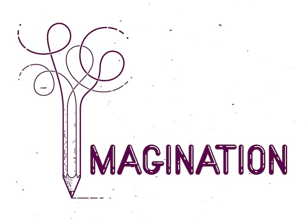 Mot D'imagination Avec Un Crayon Au Lieu De La Lettre I, Concept D'imagination Et De Fantaisie, Logo Créatif Conceptuel Vectoriel Ou Affiche Réalisée Avec Une Police Spéciale.