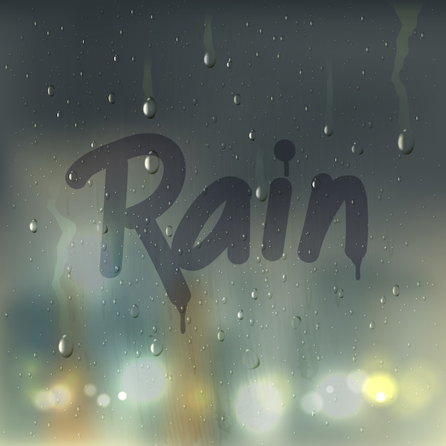 Mot de pluie sur composition de verre embué