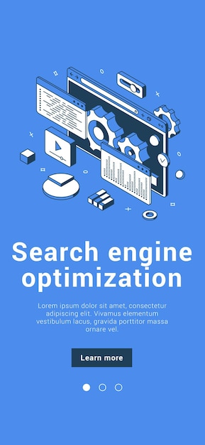 Moteur De Recherche Optimisation Seo Contenu Du Site Web Développement Du Cyberespace Analyse Du Navigateur Marketing Numérique Bannière Mobile Illustration Vectorielle Isométrique. Gestion De La Technologie Des Données Du Service De Classement Des Médias