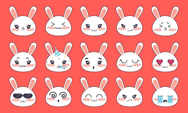 Émoticônes avec une collection Emoji de lapin blanc