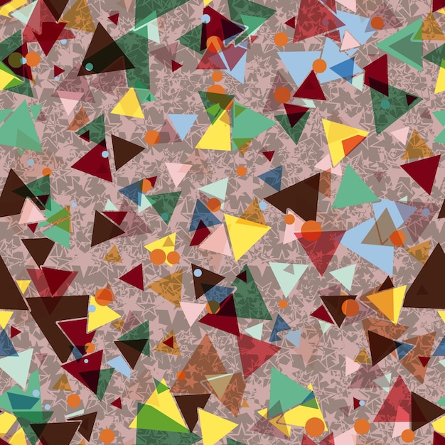 Vecteur motif abstrait harmonieux de petits triangles chaotiques colorés, étoiles. infini triangulaire désordonné