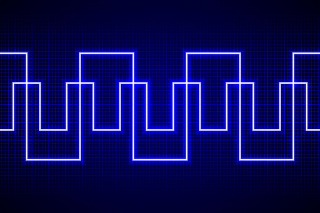 Motif abstrait de lignes brisées bleu néon sur écran numérique d'oscilloscope sombre