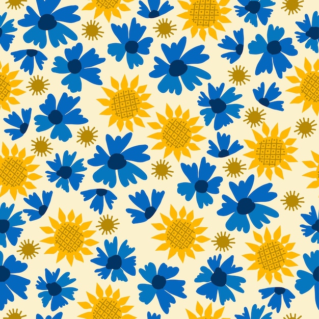 Motif Abstrait Naturel Floral Sans Couture Fond Blanc Style Millefleurs Fleurs Jaunes Bleus