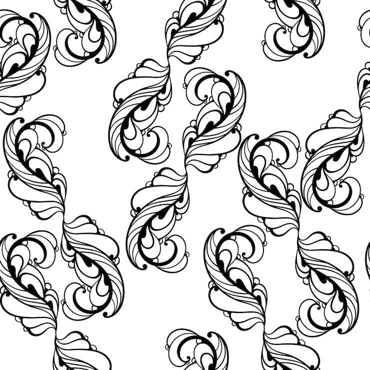 Vecteur motif abstrait sans couture paisley orné de motifs noirs sur fond blanc