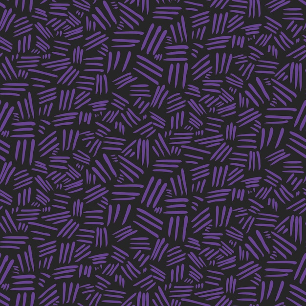 Vecteur motif abstrait avec des traits violets chaotiques dessinés à la main sur du noir. texture de mode violette à griffon foncé pour le textile, le papier d'emballage, la couverture, la surface, le papier peint, le fond
