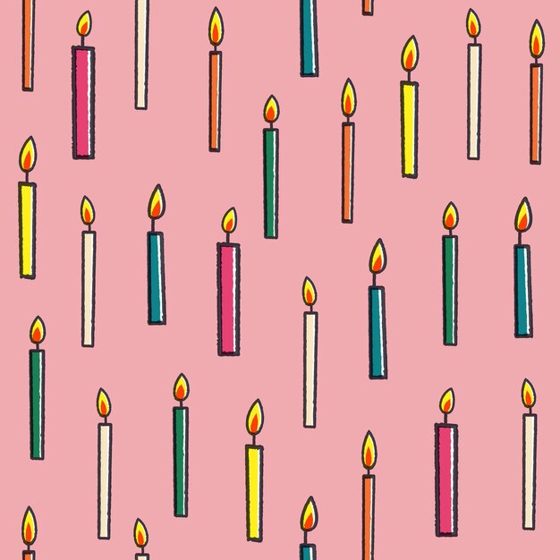 Vecteur motif d'anniversaire sans couture avec des bougies de dessins animés colorés illustration sur fond rose