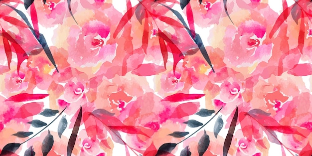 Motif aquarelle sans motif de fleurs roses et de branches de saule. Décor mignon pour les invitations et les couvertures de salutations et les textiles de maison