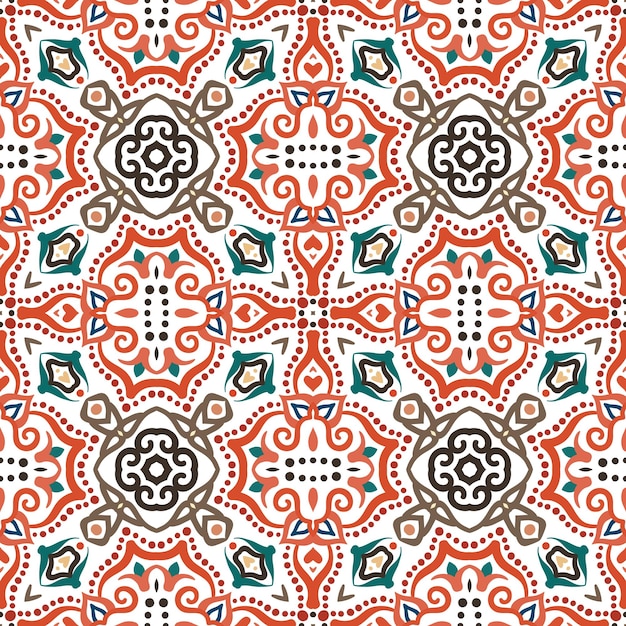 Motif arabesque vectoriel fond de mandala floral sans couture avec des éléments floraux colorés