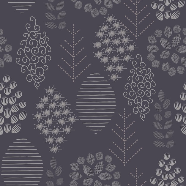 Vecteur motif avec des arbres, des fleurs et des feuilles impression graphique vectorielle