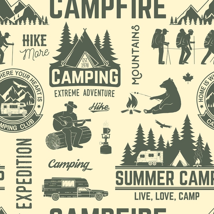 Vecteur motif ou arrière-plan sans couture du camp d'été