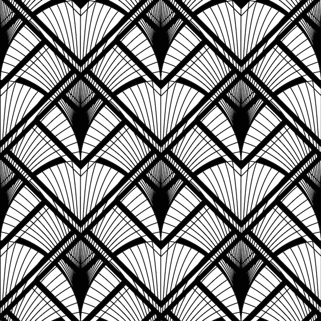 Vecteur motif art déco vectoriel fond noir et blanc ornement sans couture de luxe motif des années vingt rugissantes