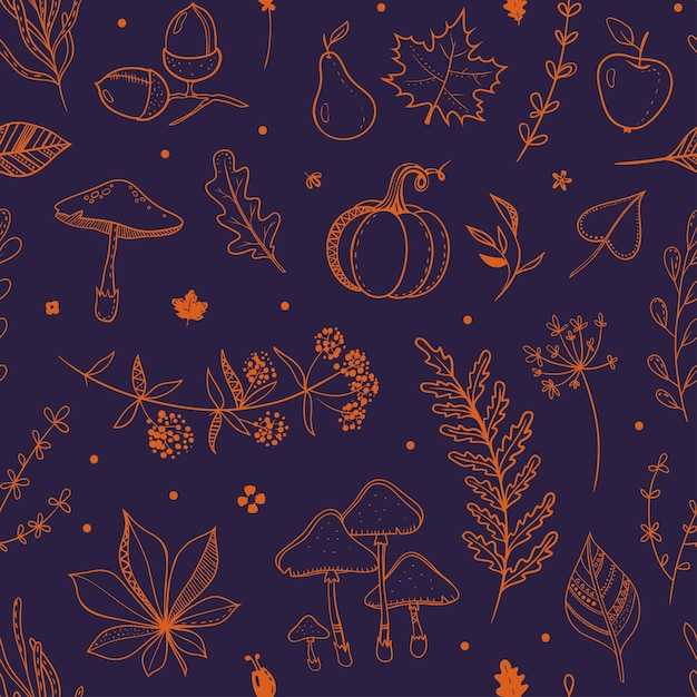 Motif D'automne Bleu Foncé Et Orange