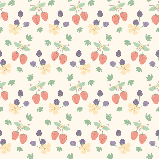 Motif De Baies Avec Fraises Et Mûres Dessinées à La Main Textiles De Cuisine