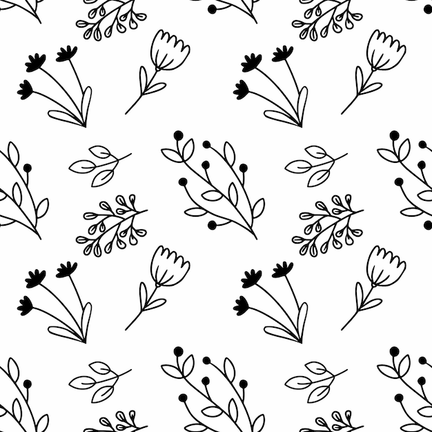 Motif Blanc Sans Couture Avec Des Branches De Style Doodle Noir. Arrière-plan Sans Fin Pour L'impression Sur Tissu Et Papier D'emballage.