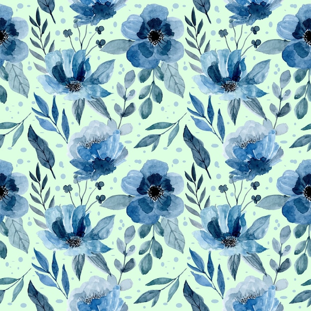 Motif Bleu Avec Aquarelle Florale Et Feuilles