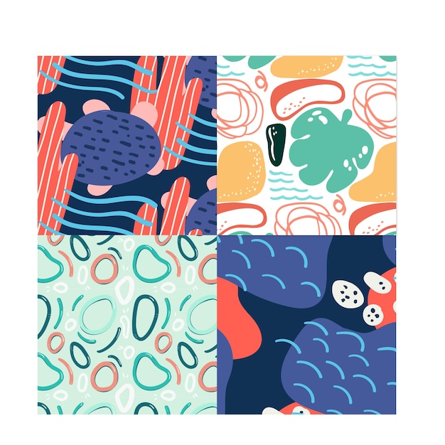 un motif bleu et orange avec un ours et un poisson