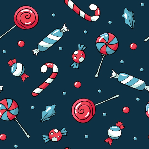 Vecteur motif de bonbons de noël doodles mignon