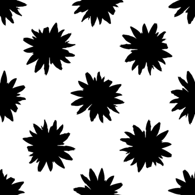 Motif botanique sans couture avec des fleurs de style noir Fond à base de plantes Illustration dessinée à la main Motif botanique vectoriel floral avec des herbes