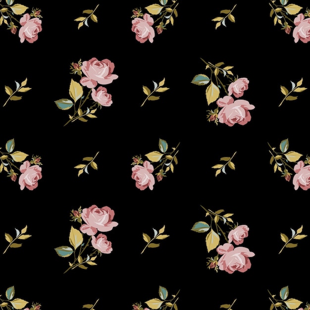 Motif De Bouquets De Roses. Modèle Sans Couture De Fleurs. Fleurs Sur Fond Noir