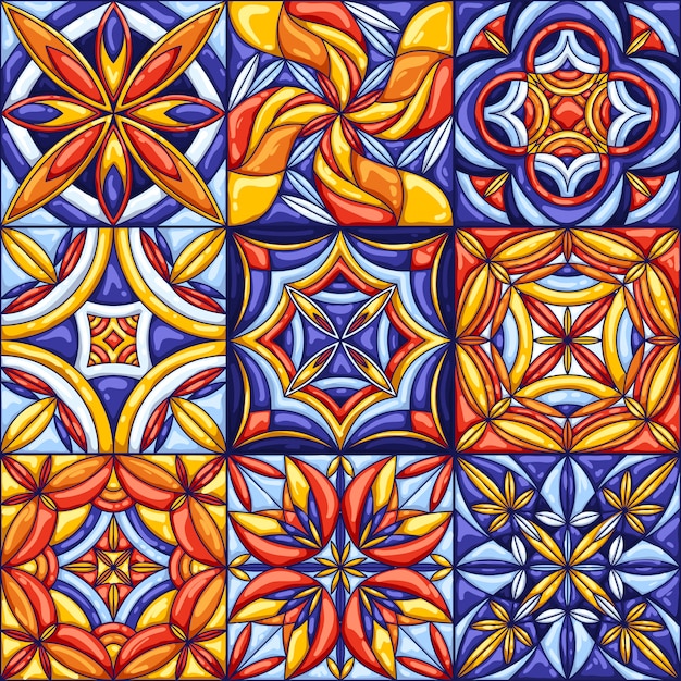 Motif De Carreaux De Céramique. Talavera Mexicaine Ornée Traditionnelle, Azulejo Portugais Ou Majolique Espagnole