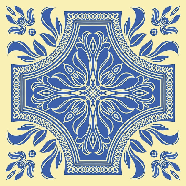 Motif de carreaux de dessin à la main dans les couleurs bleu et jaune style majolique italienne