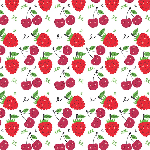 Vecteur motif cerise et framboise. fond de vecteur rose rouge transparente de fruits