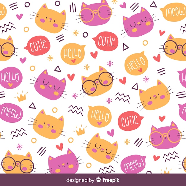 Vecteur motif de chats et de mots dessiné à la main