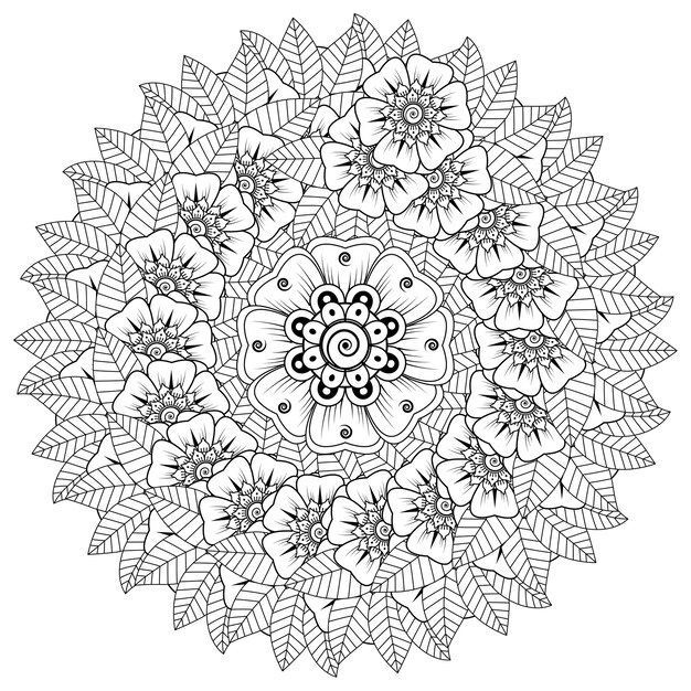 Motif Circulaire En Forme De Mandala Avec Décoration Florale. Décoration Florale Mehndi Dans Un Style Ethnique Oriental, Indien.