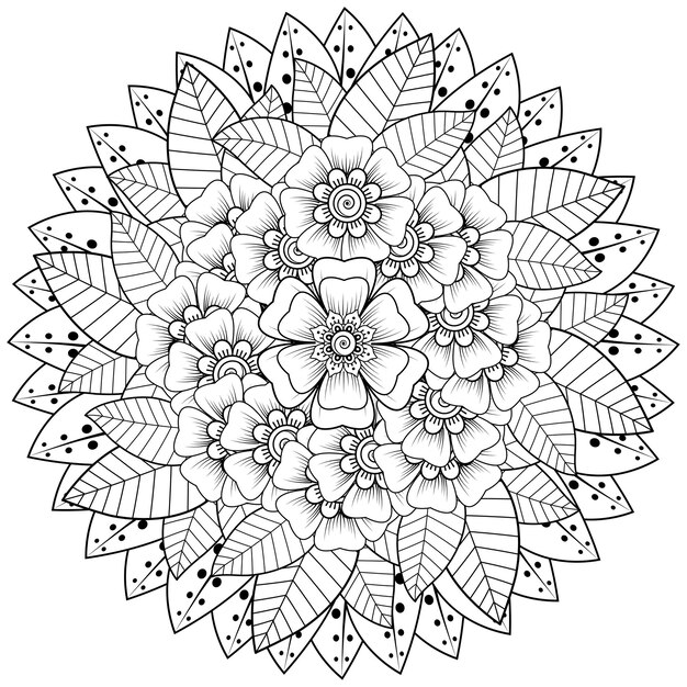 Motif Circulaire En Forme De Mandala Avec Fleur Henné Mehndi Décoration De Tatouage Ornement Décoratif En Page De Livre De Coloriage De Style Oriental Ethnique