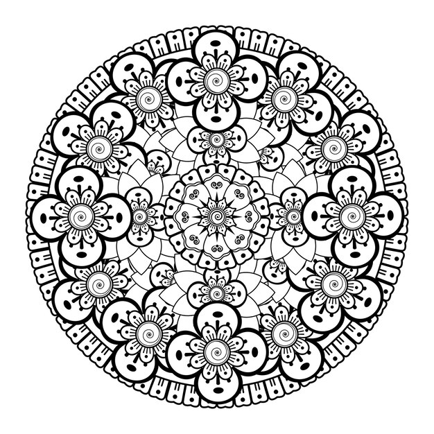 Motif Circulaire En Forme De Mandala Avec Fleur. Ornement Décoratif En Coloriage De Style Oriental Ethnique