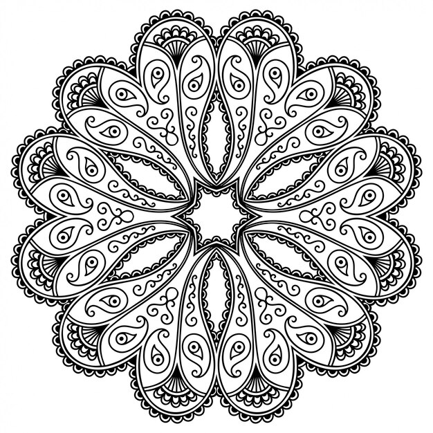 Motif Circulaire En Forme De Mandala Avec Fleur. Ornement Décoratif Dans Un Style Oriental Ethnique. Contour Doodle Part Dessiner Illustration.