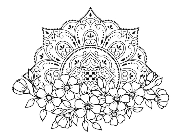 Motif Circulaire En Forme De Mandala Avec Fleur Pour La Décoration De Tatouage Au Henné Mehndi Ornement Décoratif Dans Un Style Oriental Ethnique Contour Doodle Main Dessiner Illustration Vectorielle