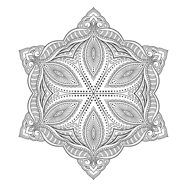 Motif Circulaire En Forme De Mandala Avec Fleur Pour La Décoration De Tatouage Au Henné Mehndi Ornement Décoratif Dans Un Style Oriental Ethnique Contour Doodle Main Dessiner Illustration Vectorielle