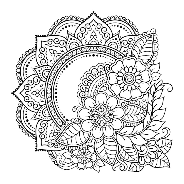 Vecteur motif circulaire en forme de mandala avec fleur pour la décoration de tatouage au henné mehndi ornement décoratif dans un style oriental ethnique contour doodle main dessiner illustration vectorielle