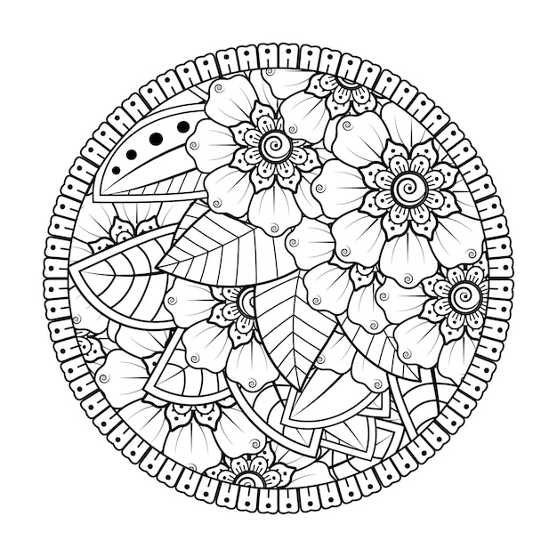 Motif Circulaire En Forme De Mandala Avec Fleur Pour La Décoration De Tatouage Au Henné Mehndi