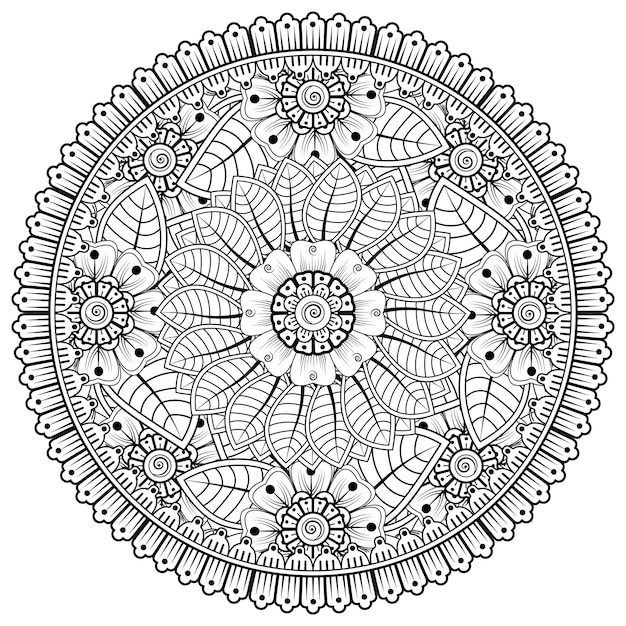 Motif Circulaire En Forme De Mandala Avec Fleur Pour La Décoration De Tatouage Au Henné Mehndi